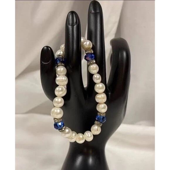 2 Vintage Faux pearls Lapis Lazuli Sadolite Beads Necklace - Picture 9 of 14